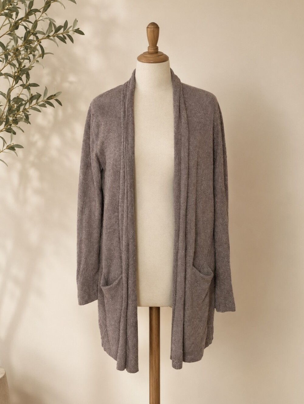 Barefoot Dreams Bamboo Chic Cozychic Essential Long Cardigan Taupe Brown 1X Plus